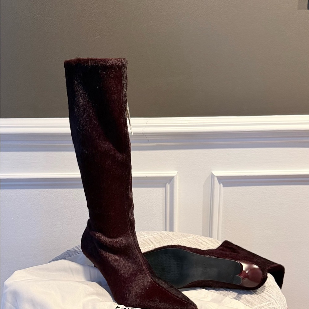 NWT Zara Rich Burgundy Knee High Boots